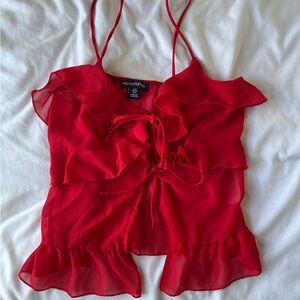 Sheer Ruffled Tie-Front Cami Top